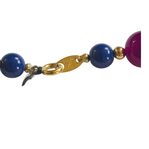 Trifari Signed Necklace VTG Collar RETRO Blue Purple Lucite Beaded 90S Gold 18" - Picture 6 of 7
